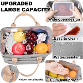 AIJIEKE Lunch Bag for Women, Large Lunch Box for Work Insulated Lunch Bag, Adult Leakproof Lunch Tote Cooler Bag with Side Pockets & Adjustable Strap, Lunch Purse for Picnic Beach Hiking, Grey