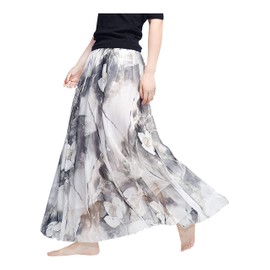 Women's Floral-Print Chiffon Beach Skirt / Maxiskirt / Long Skirt - Soft, Smooth, Thin and Cool for the Summer, Skirt Length: 80 cm / 90 cm - #51 (skirt length 90 cm), size: 34-40