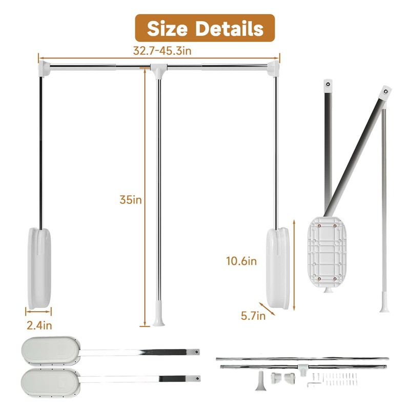 bimiti Pull Down Closet Rod White, Adjustable 33-45 inches Side