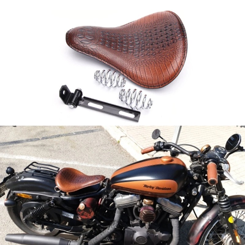 KEEPDSGN Retro Alligator Motorcycle Leather Solo Driver Seat for Harley