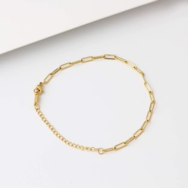 Ovian Link Chain Choker Necklace for Women 18K Gold Plated Stainless Steel Paperclip Link Bracelet Lock Pendant Necklace