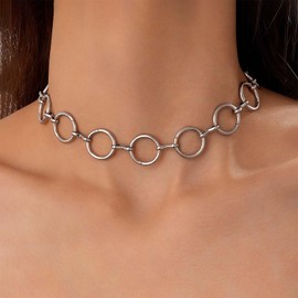 TseenYi Geometric Circle Choker Statement Necklace Gold Open Circle Necklace Metal Circle Link Clavicle Necklace Hollow Round Rings Link Chain Necklace Open Round Rings Necklace, Zinc