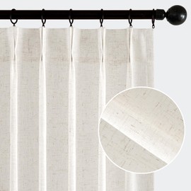 MIULEE Pinch Pleated Natural Linen Curtains 84 Inches Long 2 Panels for Bedroom Living Room, Soft Thick Linen Textured Window Drapes Back Tab Hooks Semi Sheer Light Filtering Neutral Farmhouse Cream
