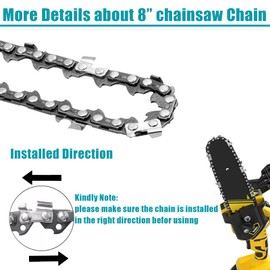 WIRSHO Pack of 5 8 inch chainsaw chains with 48 drive links, 1.1 mm (0.043 inch) gauge, 1/4 inch LP pitch saw chains for 20 cm chain guides, replacement chain for mini handheld chainsaw for trees,