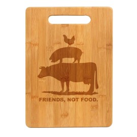 MIP Bamboo Wood Cutting Board Friends, Not Food Vegan Farm Animal Rights