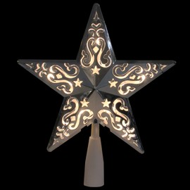 Northlight 8.5" Lighted Silver and White Star with Cut-Out Christmas Tree Topper - Clear Lights