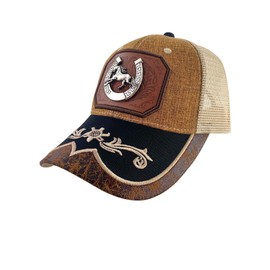 TOPACC Western Trucker Hat for Women Men Horseshoe Vintage Cowboy Country Hats Cute Cap for Western Outfit A-Brown