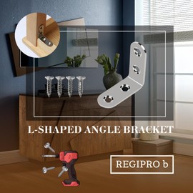 Regipro b L-shaped Angle Brackets, Set of 10, Reinforced Hardware with Screws, Silver, 1.6 x 1.6 inches (40 x 40 mm)