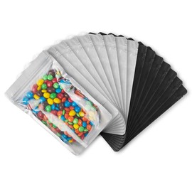 LZLPACKING 100 Pieces resealable Mylar Bags with Clear Front Window,Smell Proof Edible Packaging Bags,Sample Bags,ziplock Stand up Pouches Bags for Food Storage(black,5×8 Inch/12.7 x 20.3cm)