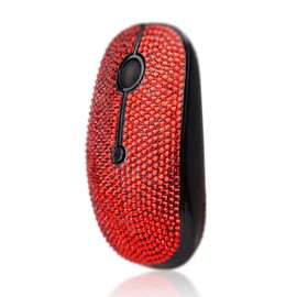 WONGS Bling Austrian Pink Crystal Rhinestone Wireless Mouse, Slim Silent 2.4G Portable Mobile Optical Mice, 3 Adjustable DPI Levels for Notebook, PC, Laptop, Computer, MacBook - Red