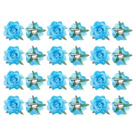 MECCANIXITY 24 Pcs Rose Flower Hair Clips 3 Inch Flower Hair Pins Flower Brooch for Women Hair Accessories Lake Blue