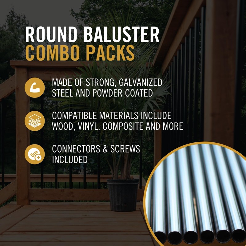 Railing Combo Kit with 10pcs of Round Balusters-26-In and 20pcs