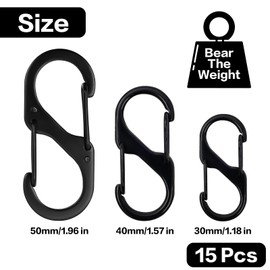 S Shape 3 Sizes Carabiner Keyring Clip,15 PCS 3 Size Small Dual Spring Opening Keychain Clip,Carabiner S Ring Clip Hook for Hammock Swing Camping Fishing Hiking,Keyring Clip,Small Carabiner Clips