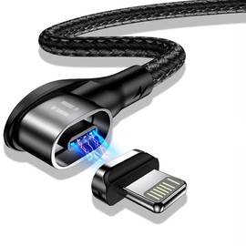 2 m 90 Degree Platinum Nylon Magnetic Fast Charging Cable QC 3.0 Compatible with MitiPhone 13 12 Pro Max Mini 11 XS XR X 10 8 7 6S 6 Plus 5 SE - 1 x Angle Cable + 1 x Plug