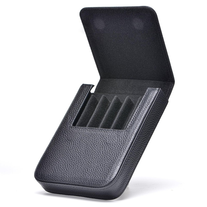 Lanxivi Genuine Leather Fountain Pen Case 6 Slot Black Leather