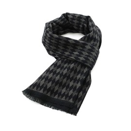 American Trends Mens Winter Warm Cashmere Scarf Plaid Tassel Scarf for Men Soft Long Cotton Scarves Black Diamond