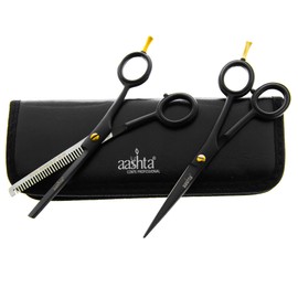 Kit De Tijeras Para Estilista/Barber/Peluquero 5.5" Aashta (NEGRO)