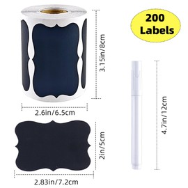 200 Pcs Chalkboard Labels,2.83x1.95 IN Reusable Labels With 1 Liquid Chalk Markers Removable Labels,Suitable for Mason Jars Storage Boxes Food Containers Storage Jars Kitchen Food Spice Storage(Black)