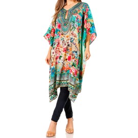 Sakkas 1822 - Jenni Women's Mid Length Boho Caftan Kaftan Dress Cover up Flowy Rhinestone - 500 - OS