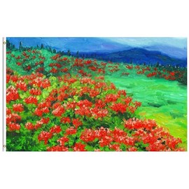 ShineSnow Oil Painting Abstract Red Flowers Poppy Mountain Spring Landscape 3x5 Feet Flag, Polyester Double Stitched with Brass Grommets 3 X 5 Ft Flag for Outdoor Indoor Home Decor