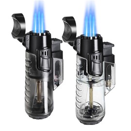 Urgrette Torch Lighter Refillable Butane Triple Torch Lighters Jet Flame Gas Lighter Pocket Lighter for Camping Grill Fireplace Camping (Without Fuel) 2 Pack,Black