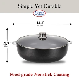 Alpine Cuisine Non-Stick Dutch Oven 11 Quart with Glass Lid | Multi-Purpose Aluminum Caldero for Braising - Boiling - Stewing | Nonstick Coating with Black Finish | Ideal for All Serving Sizes Pot