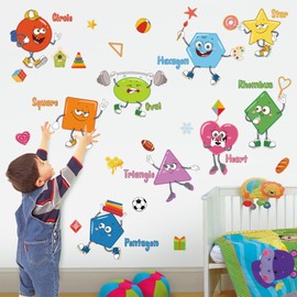 wondever Colorful Shapes Wall Stickers Toddler Room Decor Educational Learning Peel and Stick Nursery Wall Decals for Kids Bedroom Classroom Daycare