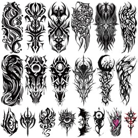 Yazhiji 77 Sheets Cyber Sigilism Temporary Tattoos Adult, 17 Sheets Cyber Seal Fake Arm Chest Shoulder Tattoo Stickers, 60 Sheets Tiny Black Tattoos for Women Men Kids