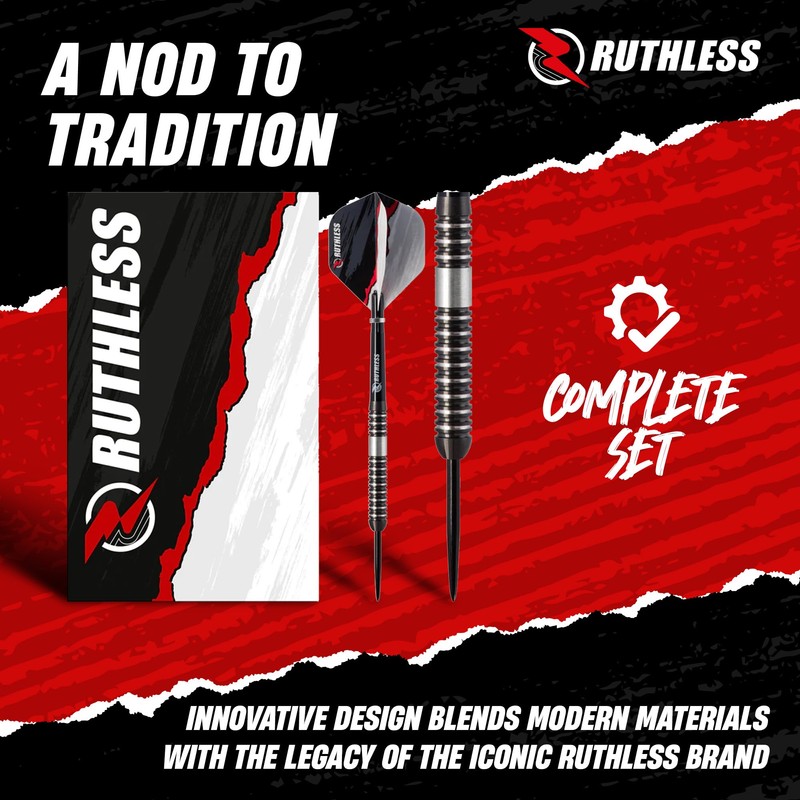 RUTHLESS Night Hawk Professional Tungsten Steeltip Darts Set in 23g