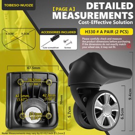NUOZE Duel Spinner Luggage Wheels Replacement for Suitcase, Wheels Parts Roller Suitcase Tourister Travel Trunk Caster Luggage Replacement Kit (H330-2Pcs)