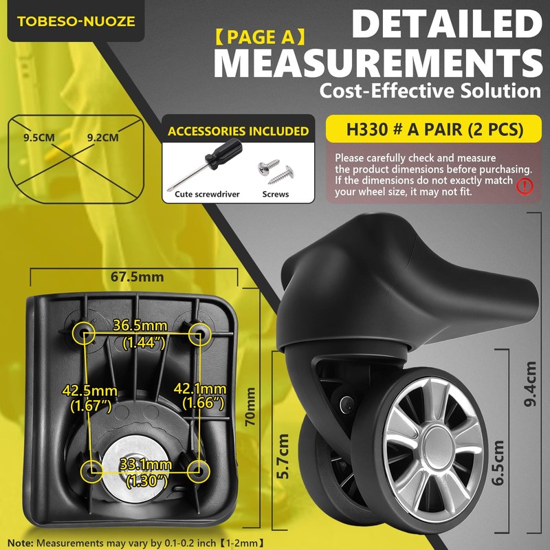 NUOZE Duel Spinner Luggage Wheels Replacement for Suitcase, Wheels Parts