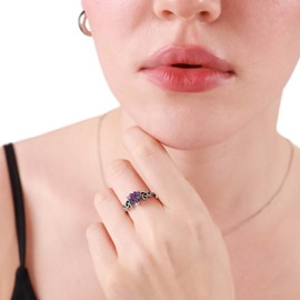 Silvershake 7MM Heart Shape 925 Sterling Silver Celtic Heart Knot Filigree Solitaire Promise Ring Jewelry for Women, 12, Sterling Silver Rhodium/White Gold & Antique Finishing, created nano green