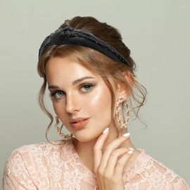 VOCOSTE 1 Pcs Knotted Headbands for Women, Top Knot Headband, Fashion Bead Knot Headband Hair Accessories, Black