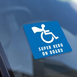 Disabled Person On Board - Super Hero on Board Novelty Blue Badge Car Bumper Sticker - 100mm x 100mm - Car Decal