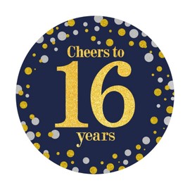UPLEY Black and Gold Cheers to 16 Years Sticker Labels - 16th Birthday Party Favor Stickers - 2 in - 50 Count