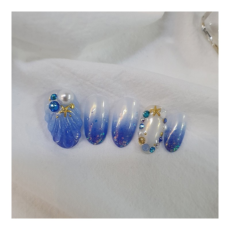 Powder Gras Seashell Handmade Nail Tips - Natural / 파우더