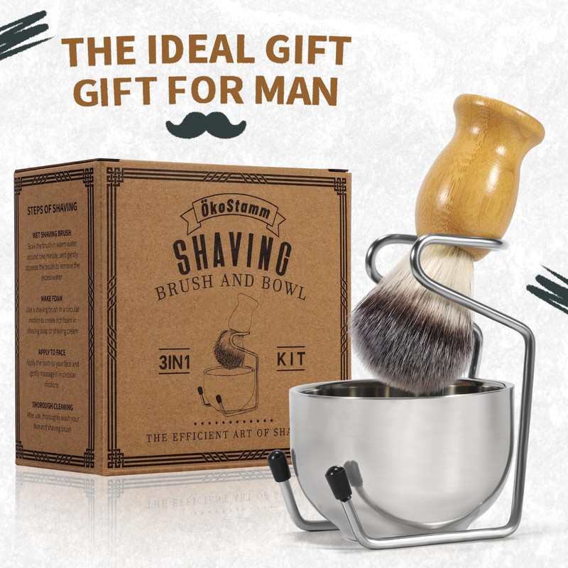 ÖkoStamm Shaving Brush and Bowl - Bamboo Shaving Brush for
