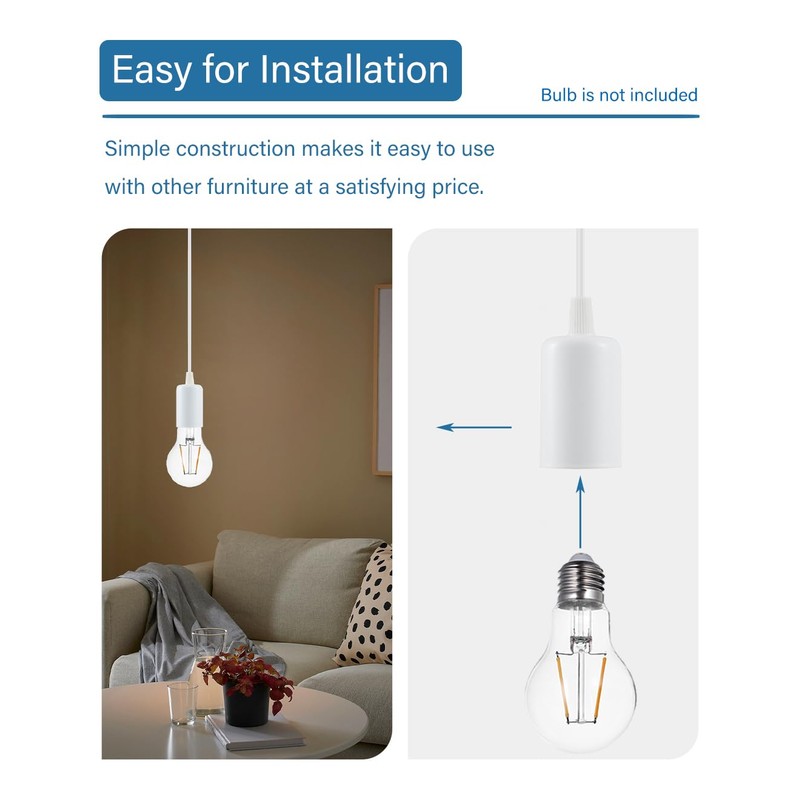 Vecys White Pendant Light Fitting,Ceiling Fitting Set with 100cm Adjustable