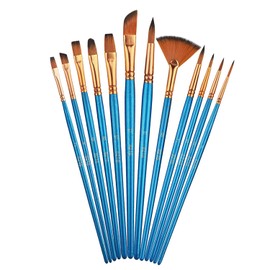 12 Piece Brush Set, Premium Nylon Acrylic Paint Brush, Artist Acrylic Brush, Painting Oil Paint Brush Set for Acrylic Paints, Oils and Gouache, Blue