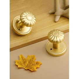 SORWDUERM Gold Door Knobs Privacy Door Knob Satin Brass Door Knob Interior Brushed Gold Door Knobs for Bedroom and Bathroom,Zinc Alloy 2 Pack