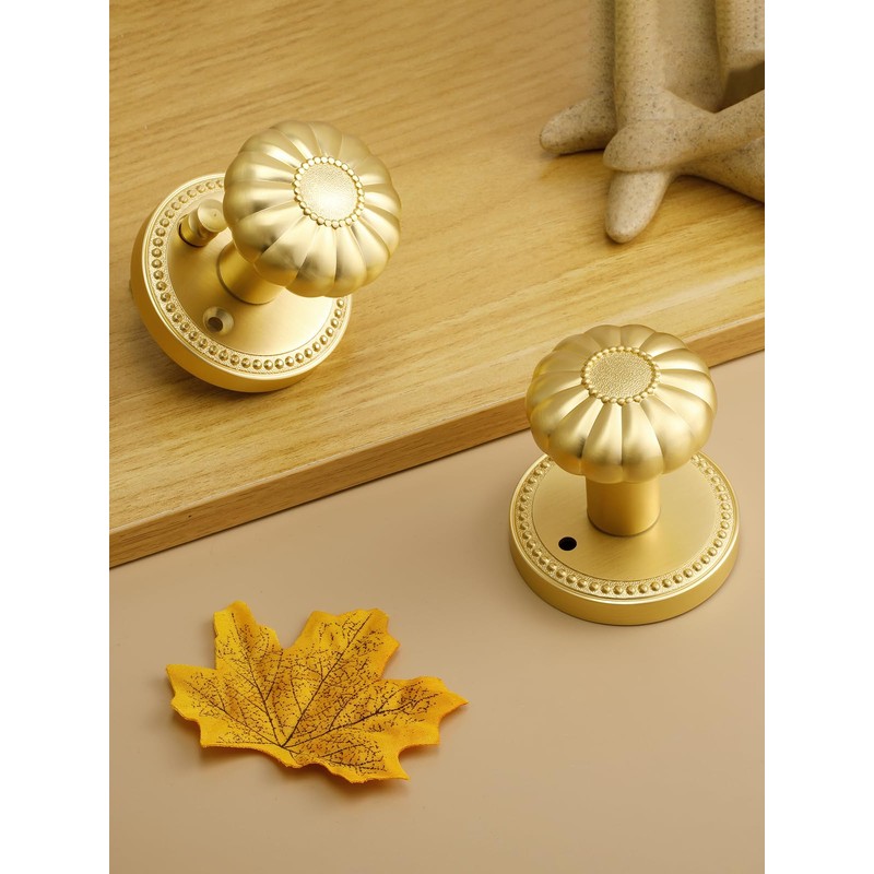 SORWDUERM Gold Door Knobs Privacy Door Knob Satin Brass Door