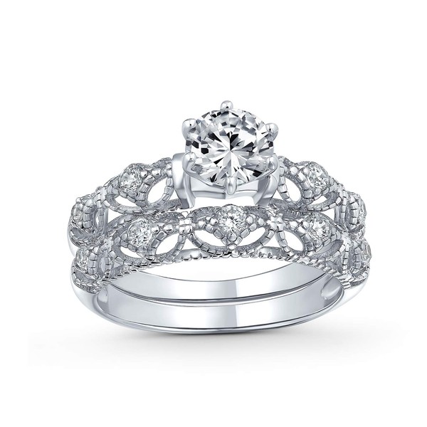 Vintage Style 1CT Round Solitaire Milgrain AAA CZ Engagement Wedding
