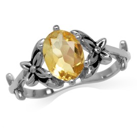 Silvershake 1.08ct. Natural Citrine 925 Sterling Silver Flower and Leaf Vintage Inspired Ring Size 7