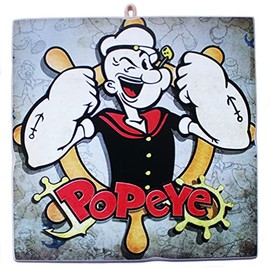 KUSTOM ART CUCUCUBA Picture Picture Vintage Style Cartoon Popeye Iron Arm Rudder Print On Wood 23 x 23 cm.