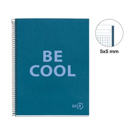 Miquelrius - Notebook A4 Be Eco, 80 Sheets 90 g/m², 5 x 5 mm Grid, 1 Colour Strip, 4 Holes, Recycled Cover, Sapphire Blue