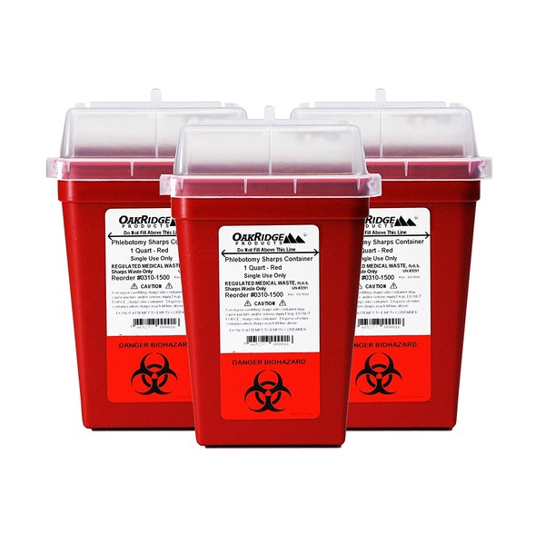 OakRidge Products 1 Quart Size (Pack of 3) Sharps Disposal Container - Approved for Home and Professional use