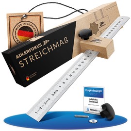 Adlerfokus Marking Gauge [EG-1] Made in Germany - Marking Tool with Extra Stable INOX Ruler - Metal Spreader with Stop Made of Beech Wood