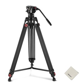 NEEWER 74" Video Tripod with Fluid Head & Damping Control, Aluminum Heavy Duty Camera Stand Professional with QR Plate for DSLR Camcorders for Video Recording, Cleaning Cloth, Max Load 17.6 lbs, TP74