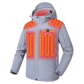 Venustas Men's Heated Jacket with Battery Pack, Windproof Electric Insulated Coat with Detachable Hood