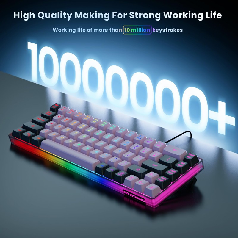 GEODMAER 65% Wired Gaming Keyboard, LED Backlit, Ultra-Compact Anti-Ghosting No-Conflict